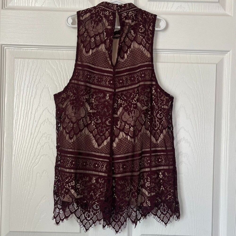 Lauren Conrad Eyelash Lace Tops Medium Burgundy Blue High Neck Romantic - Picture 11 of 11